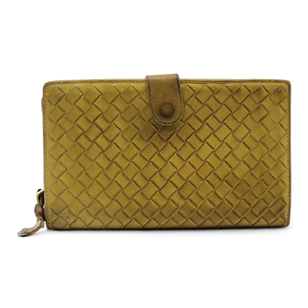 Bottega Veneta Ottone Intrecciato Woven Nappa Leather Continental Wallet Yellow